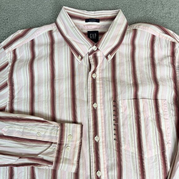 Gap Button Up Shirt Mens XL Striped Pink & Red Classic Cotton Long Sleeve Preppy - Picture 1 of 8